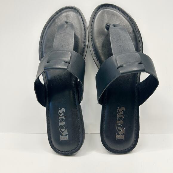 KORKS Kork Ease Dawn Thong Flip Flops Sandals Black Minimalist Basic Sz 8 - Picture 1 of 7